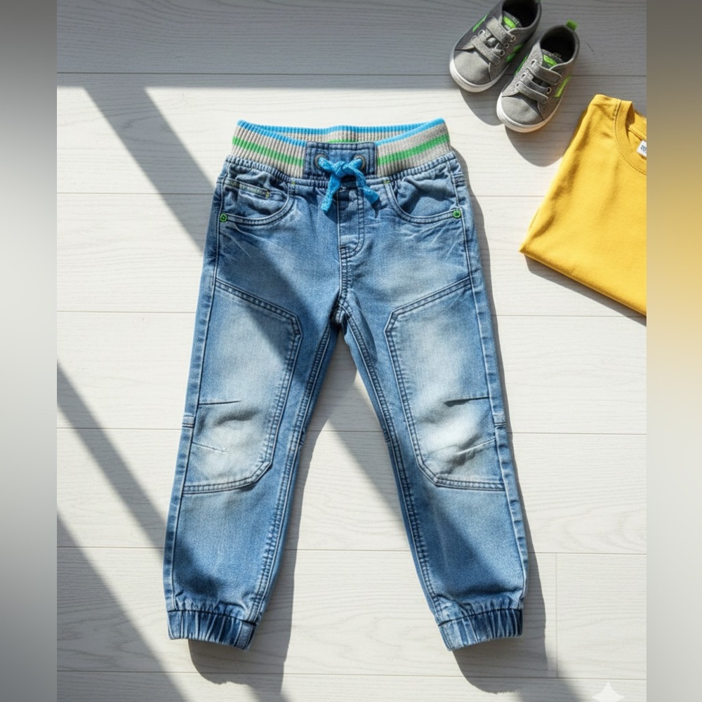 PALOMINO Boys Moto Style Knit Waist distressed Denim Joggers